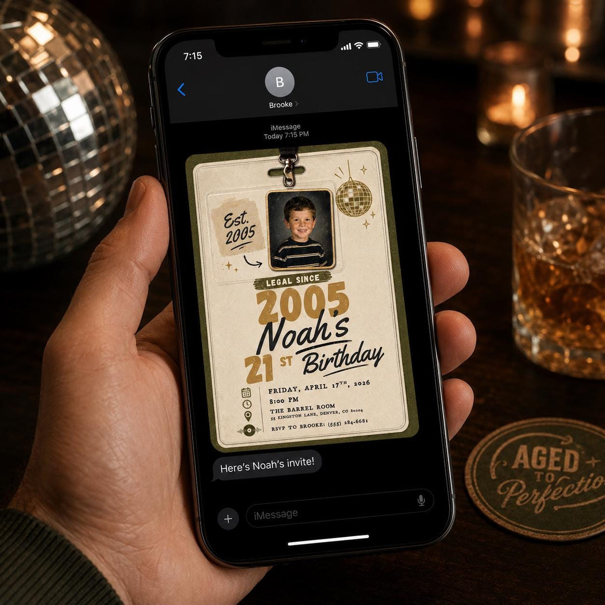Retro 21st Birthday Photo Invitation — digital invitation, instant download