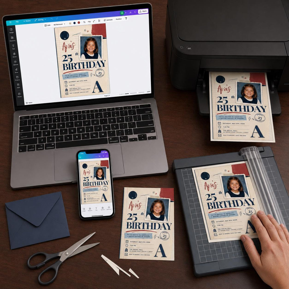 Retro 25th Birthday Photo Invitation — invitation you personalize in Canva