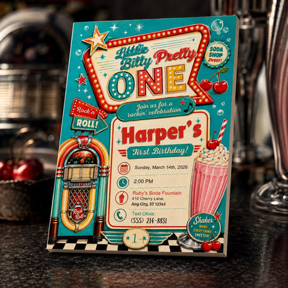 Retro 50s Diner First Birthday Invitation — digital invitation, instant download
