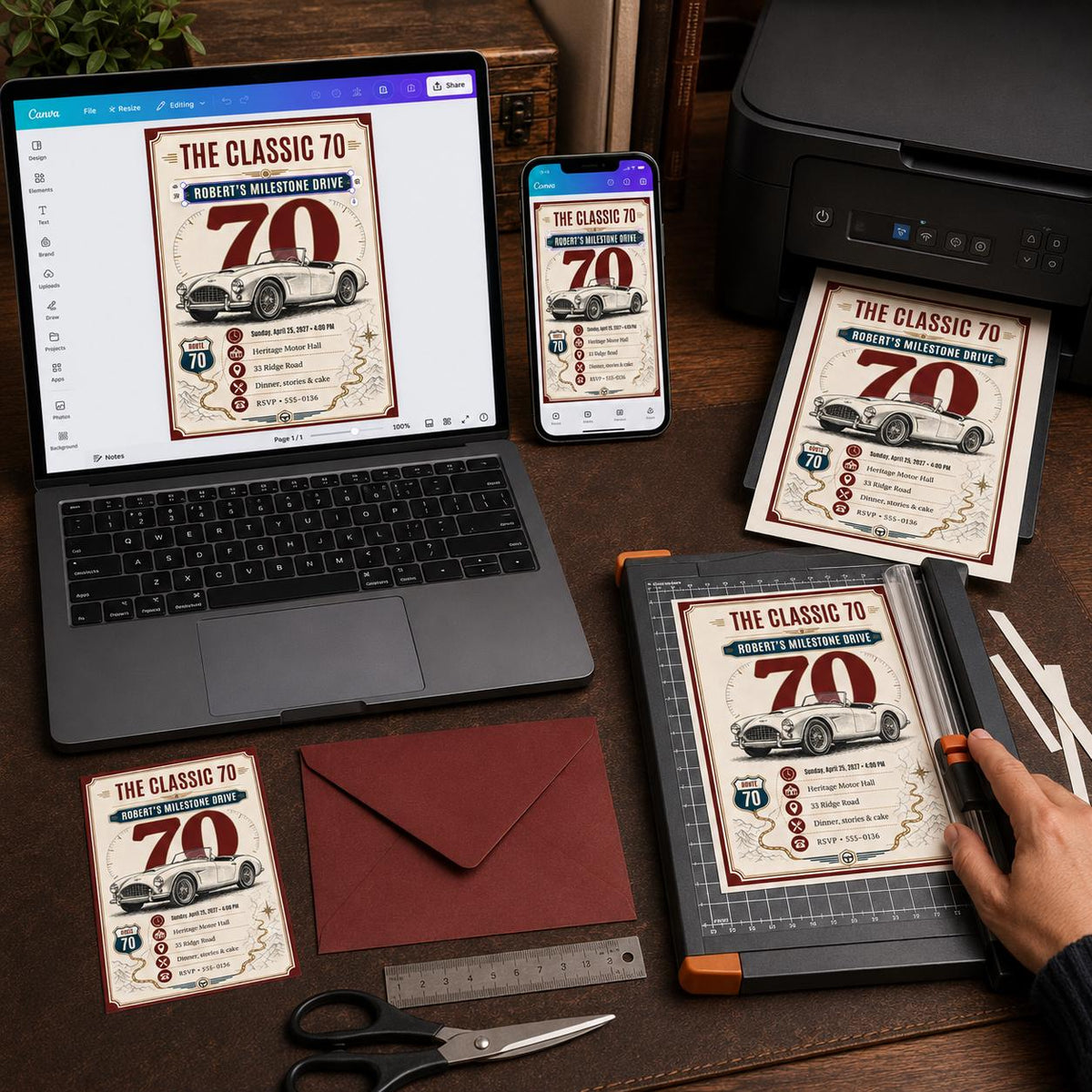 Retro 70th Birthday Invitation — digital invitation, instant download