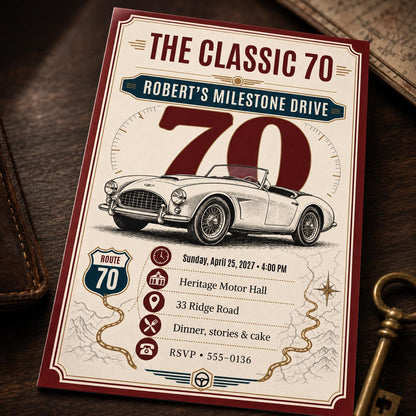 Retro 70th Birthday Invitation — 70th birthday party stationery by VoltBy
