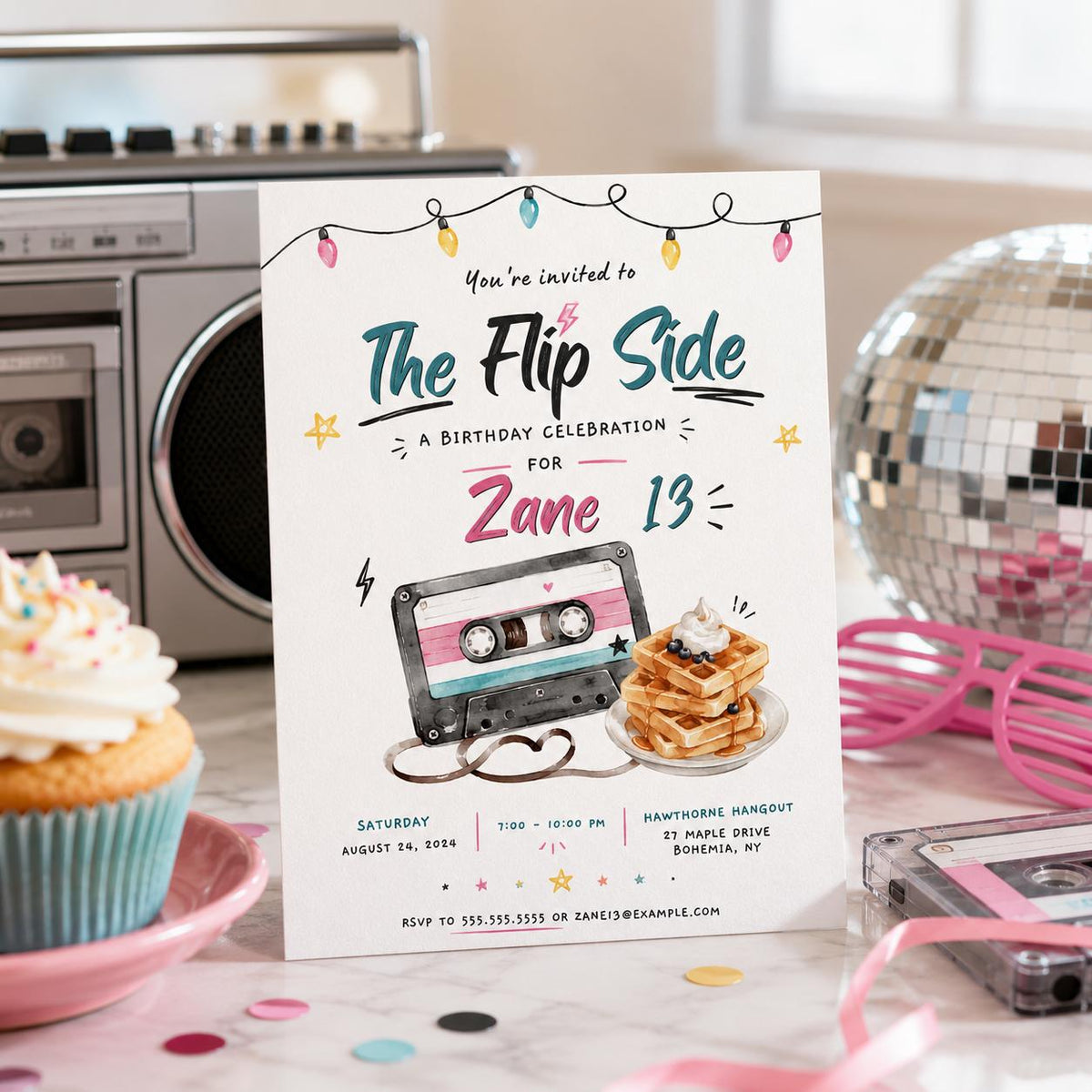 Retro 80s Birthday Invitation — digital invitation, instant download