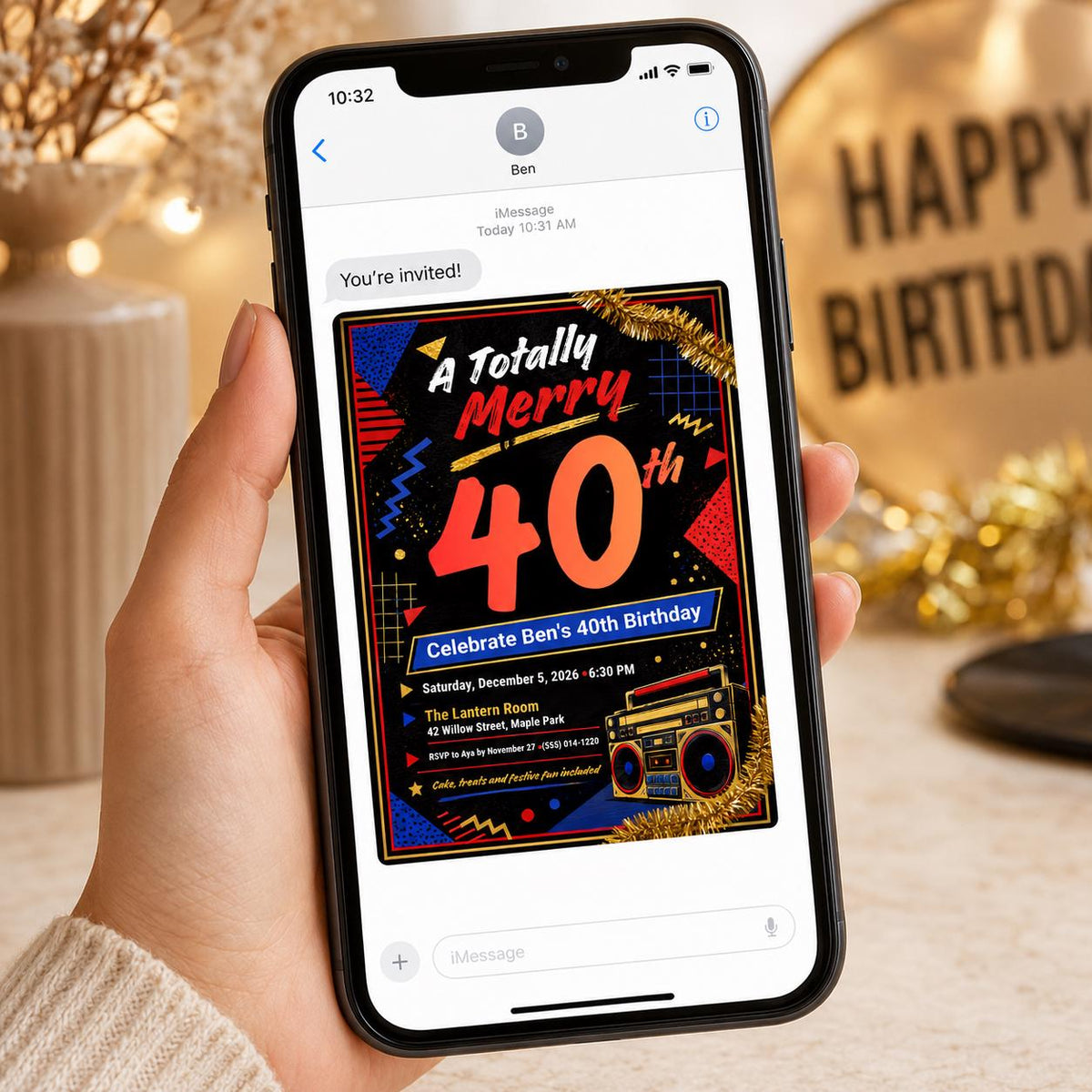 Retro 80s 40th Birthday Invitation — invitation you personalize in Canva