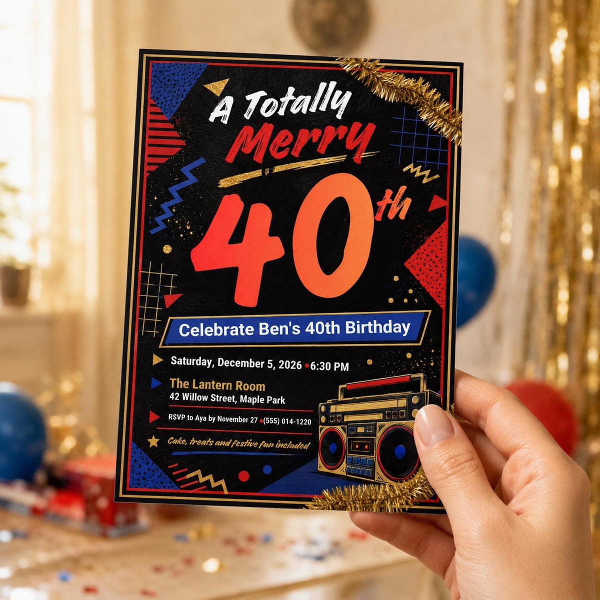 Retro 80s 40th Birthday Invitation — print-ready 40th birthday party design from VoltBy