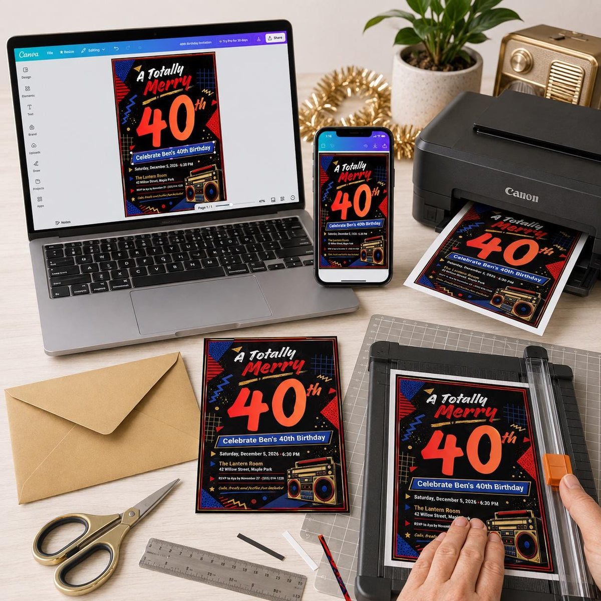 Retro 80s 40th Birthday Invitation — digital invitation, instant download