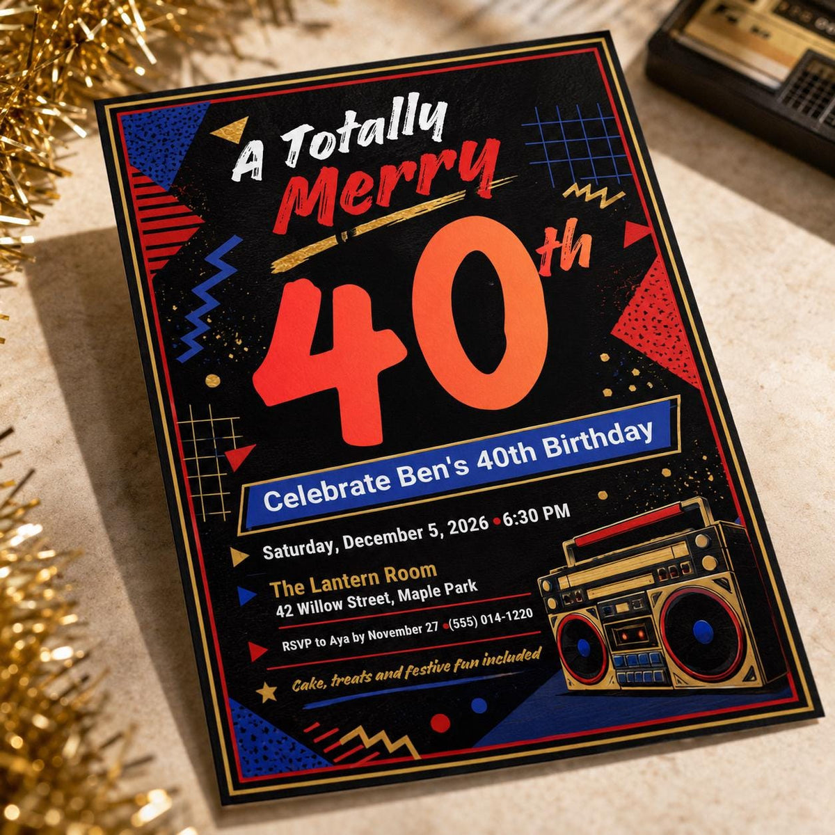 Retro 80s 40th Birthday Invitation — 40th birthday party stationery by VoltBy
