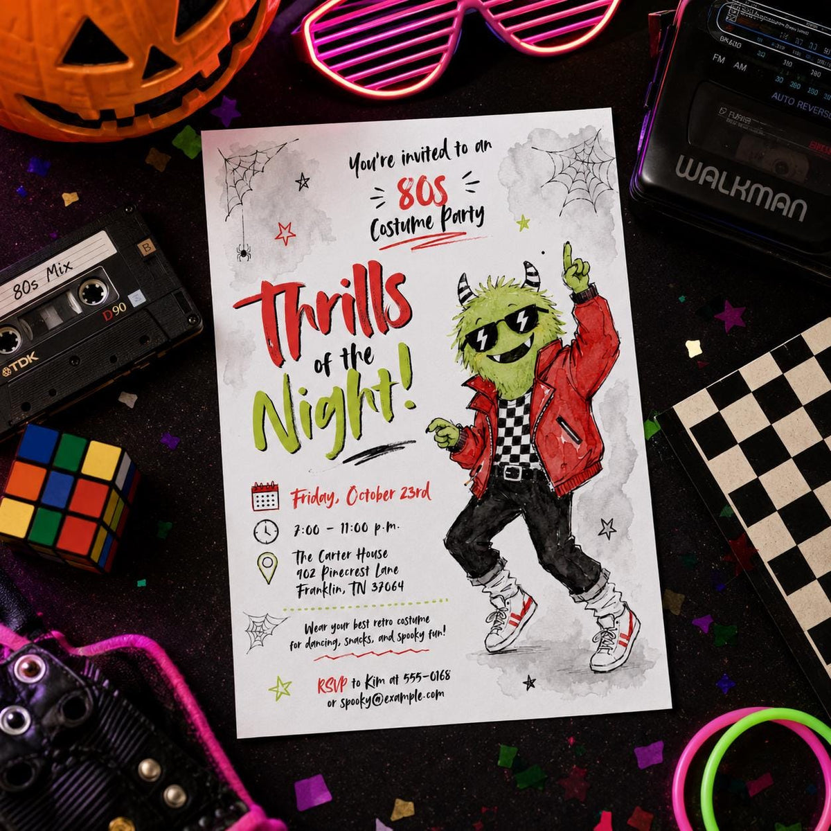 Retro 80s Costume Party Invitation — monster design