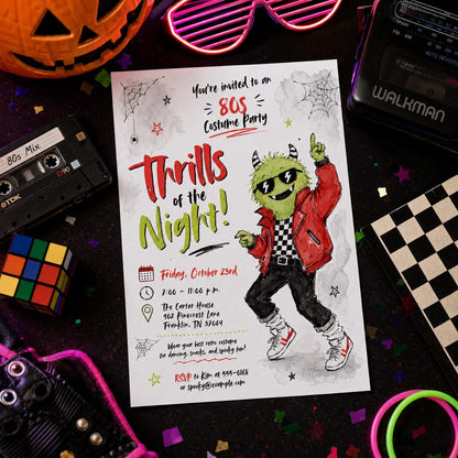 Retro 80s Costume Party Invitation — monster design