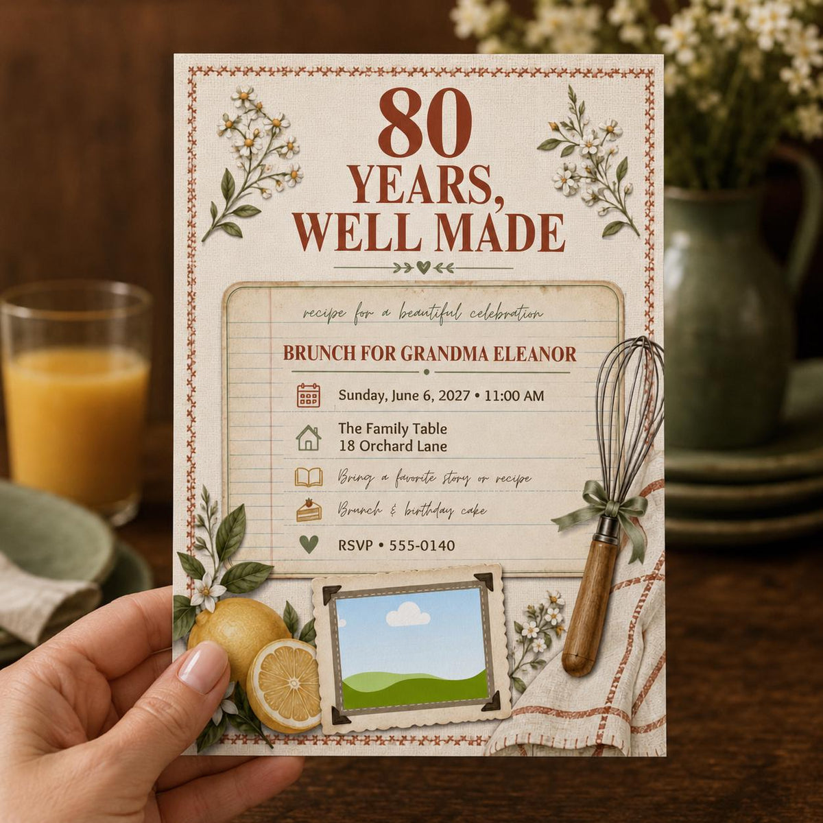 Retro 80th Birthday Brunch Invitation — floral 80th birthday party design