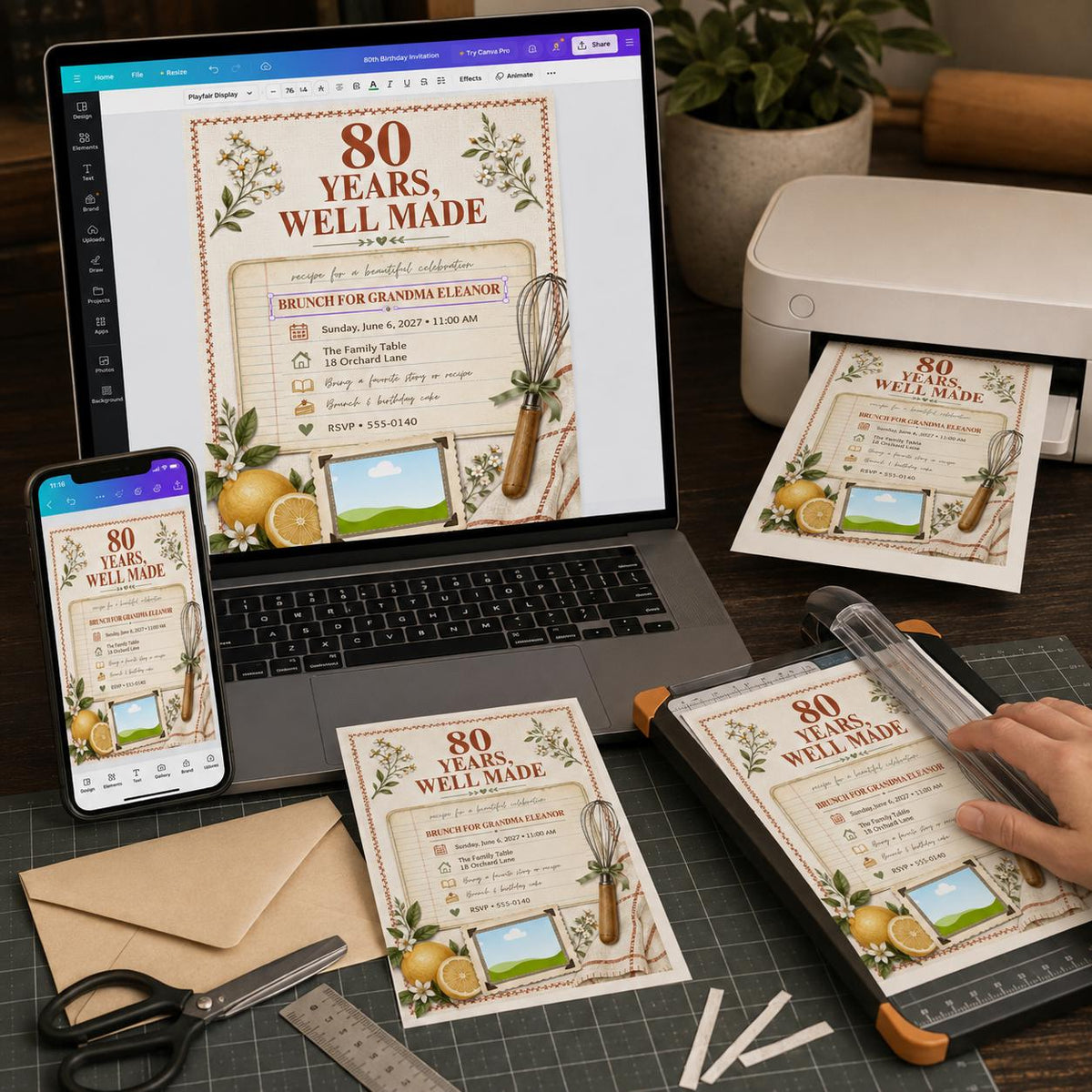 Retro 80th Birthday Brunch Invitation — print-ready 80th birthday party design from VoltBy