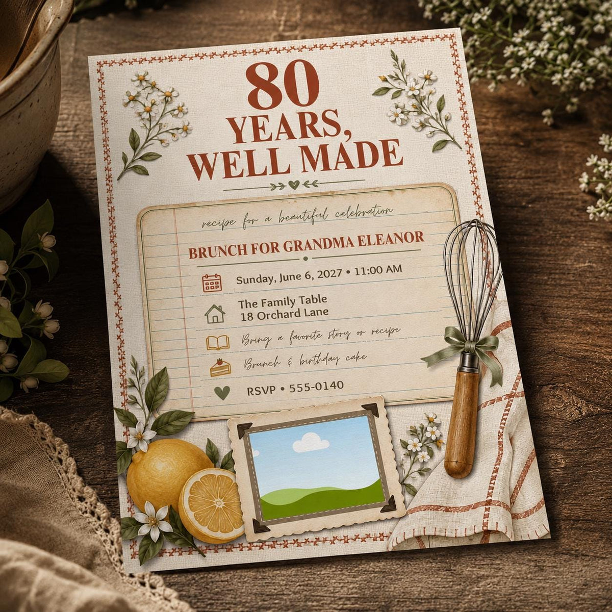 Retro 80th Birthday Brunch Invitation — digital invitation, instant download