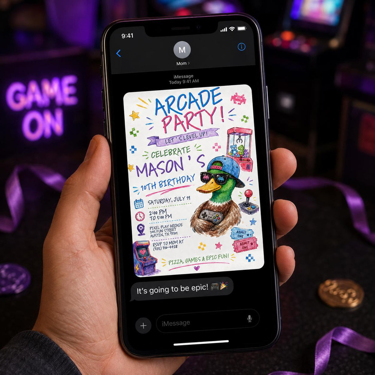 Retro Arcade 10th Birthday Invitation — gaming design