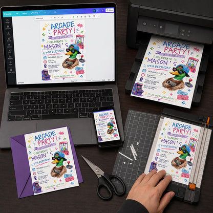 Retro Arcade 10th Birthday Invitation — print-ready 10th birthday party design from VoltBy