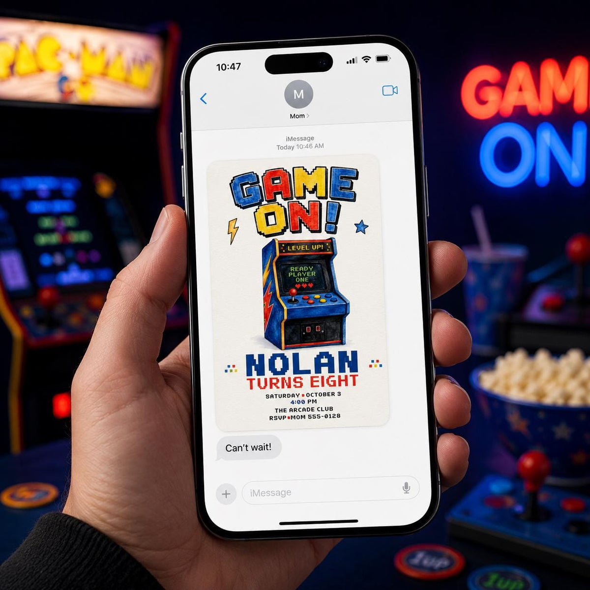 Retro Arcade 8th Birthday Invitation — gaming design