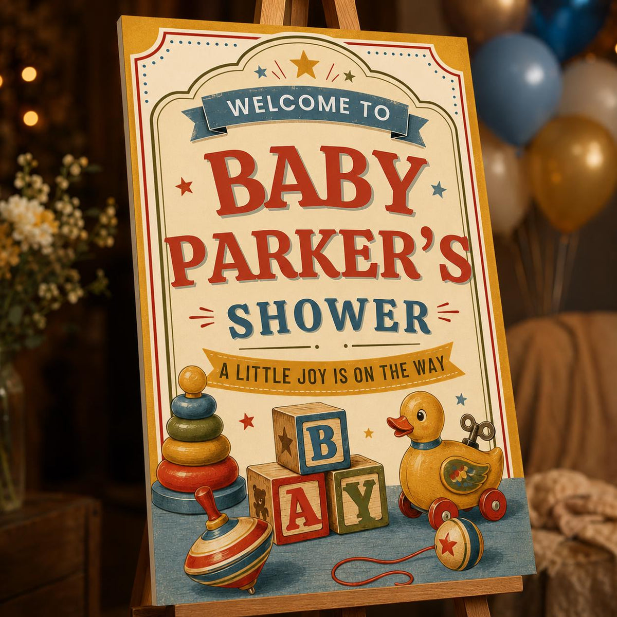 Retro Baby Shower Welcome Sign — print-ready baby shower design from VoltBy