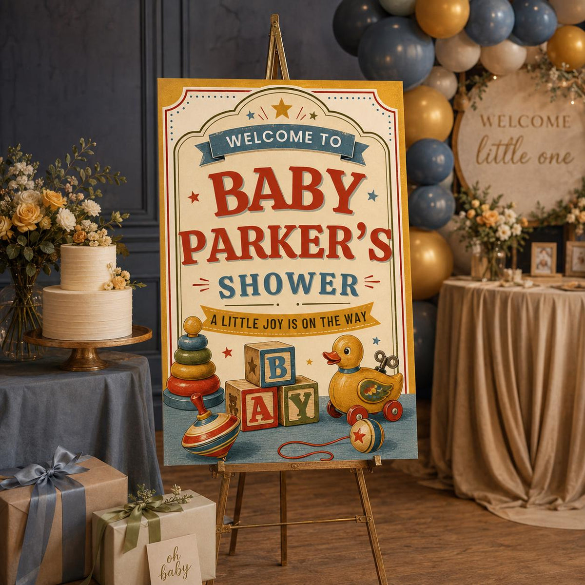 Retro Baby Shower Welcome Sign — digital welcome sign, instant download