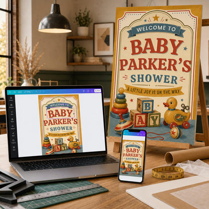 Retro Baby Shower Welcome Sign — baby shower stationery by VoltBy