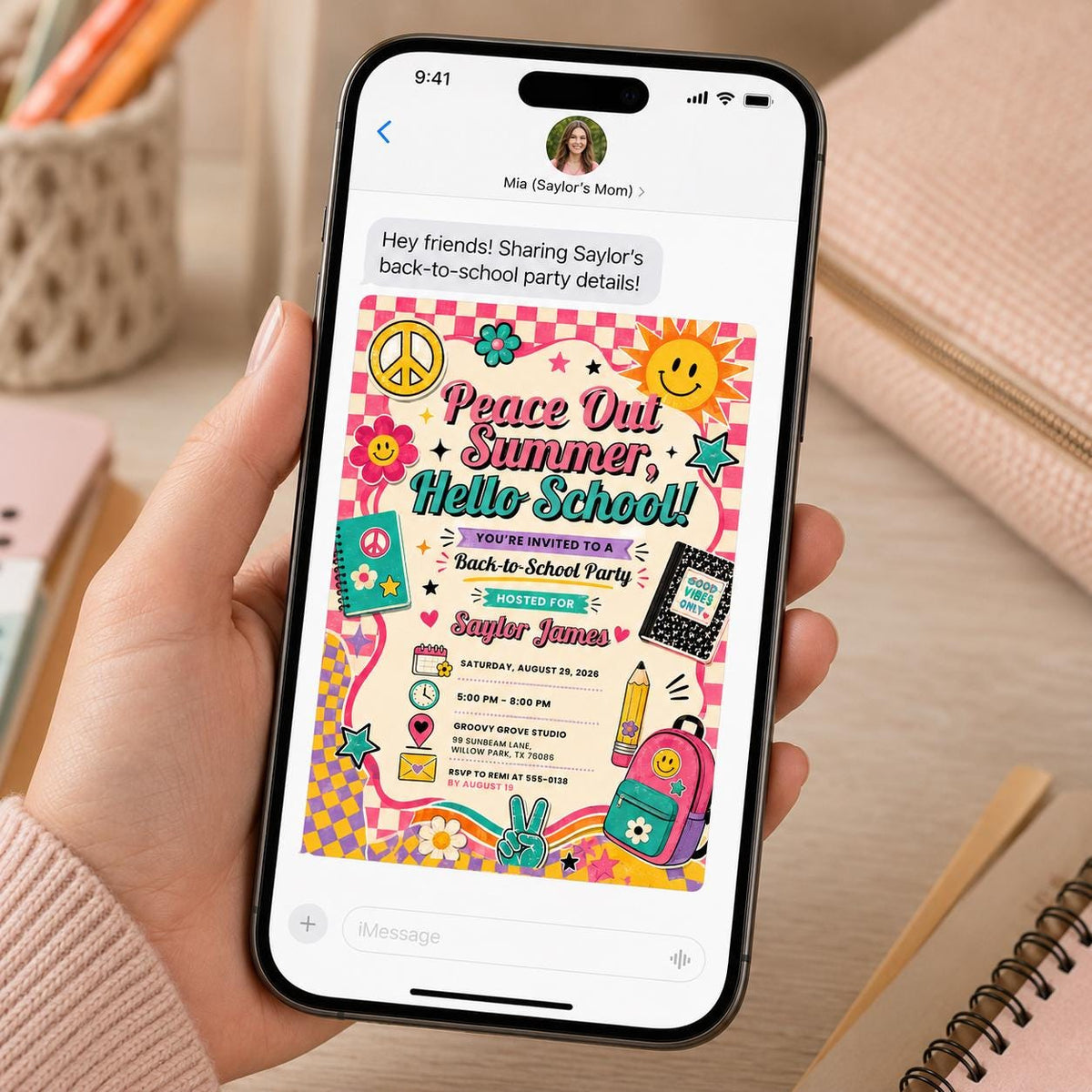 Retro Back to School Party Invitation — digital invitation, instant download
