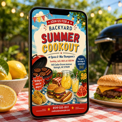 Retro Backyard BBQ Invitation — invitation you personalize in Canva
