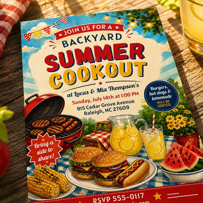 Retro Backyard BBQ Invitation — print-ready cookout design from VoltBy