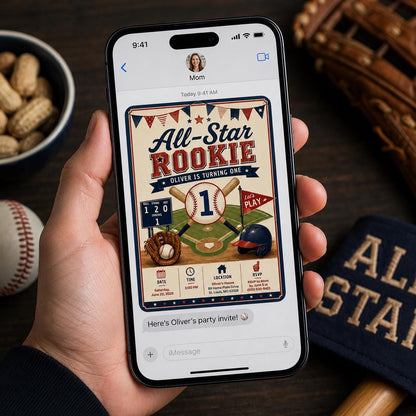 Retro Baseball First Birthday Invitation — sports design