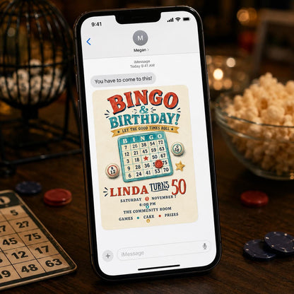 Retro Bingo 50th Birthday Invitation — invitation you personalize in Canva