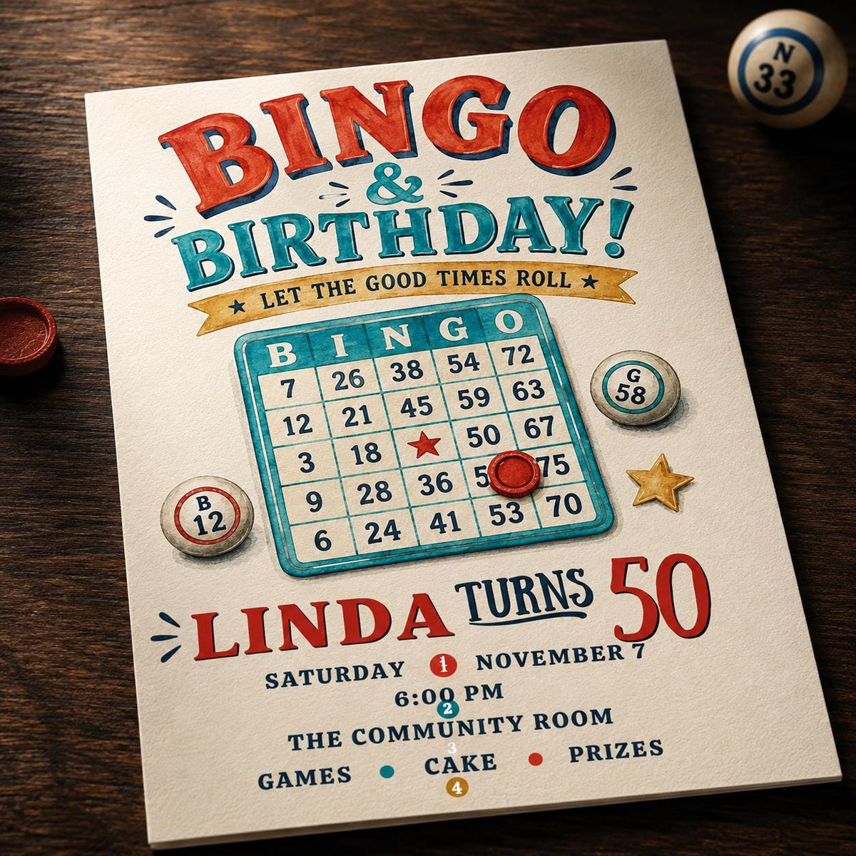 Retro Bingo 50th Birthday Invitation — 50th birthday party stationery by VoltBy