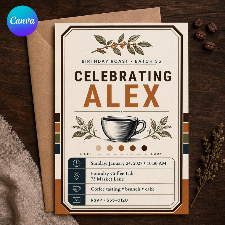 Retro Coffee 35th Birthday Invitation