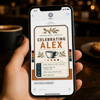 Retro Coffee 35th Birthday Invitation — invitation you personalize in Canva
