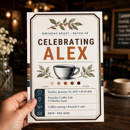 Retro Coffee 35th Birthday Invitation — print-ready 35th birthday party design from VoltBy