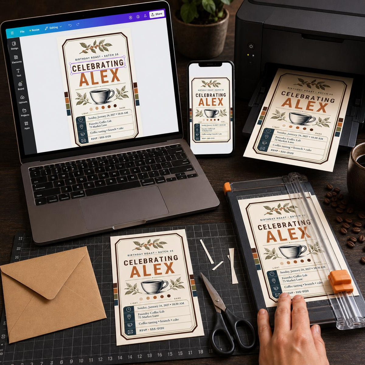 Retro Coffee 35th Birthday Invitation — digital invitation, instant download