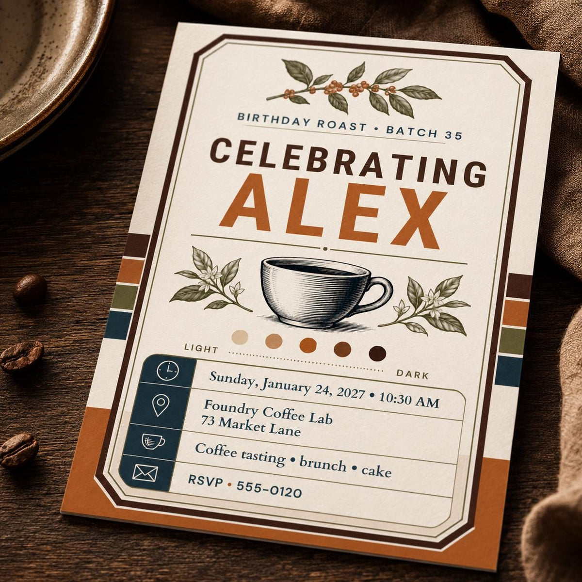 Retro Coffee 35th Birthday Invitation — 35th birthday party stationery by VoltBy
