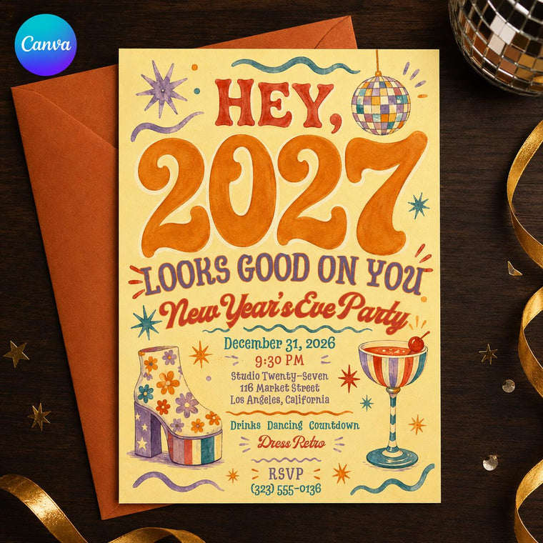 Retro Disco 2027 New Years Eve Invitation