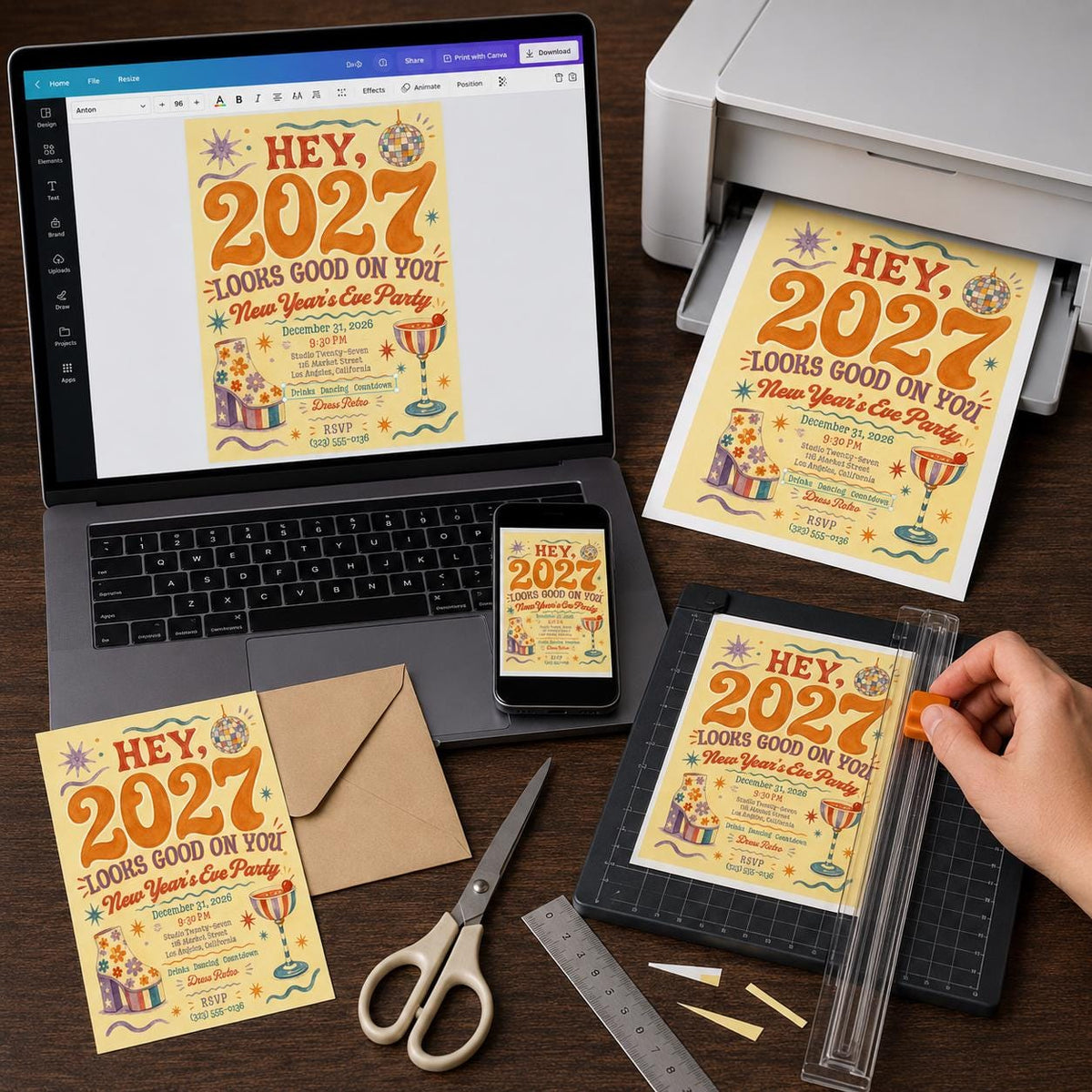 Retro Disco 2027 New Years Eve Invitation — 1970s New Year party design