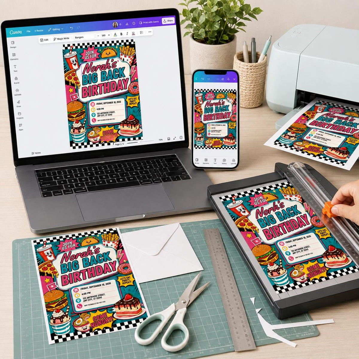 Retro Fast Food Birthday Invitation — digital invitation, instant download