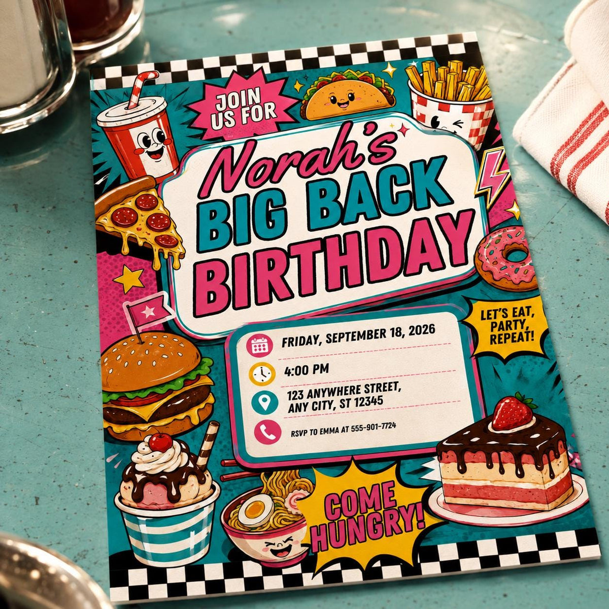 Retro Fast Food Birthday Invitation — birthday party stationery by VoltBy