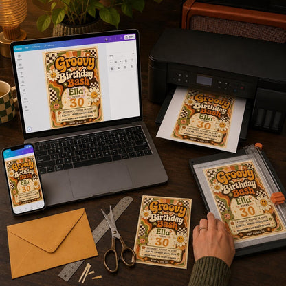Retro Floral 30th Birthday Invitation — invitation you personalize in Canva