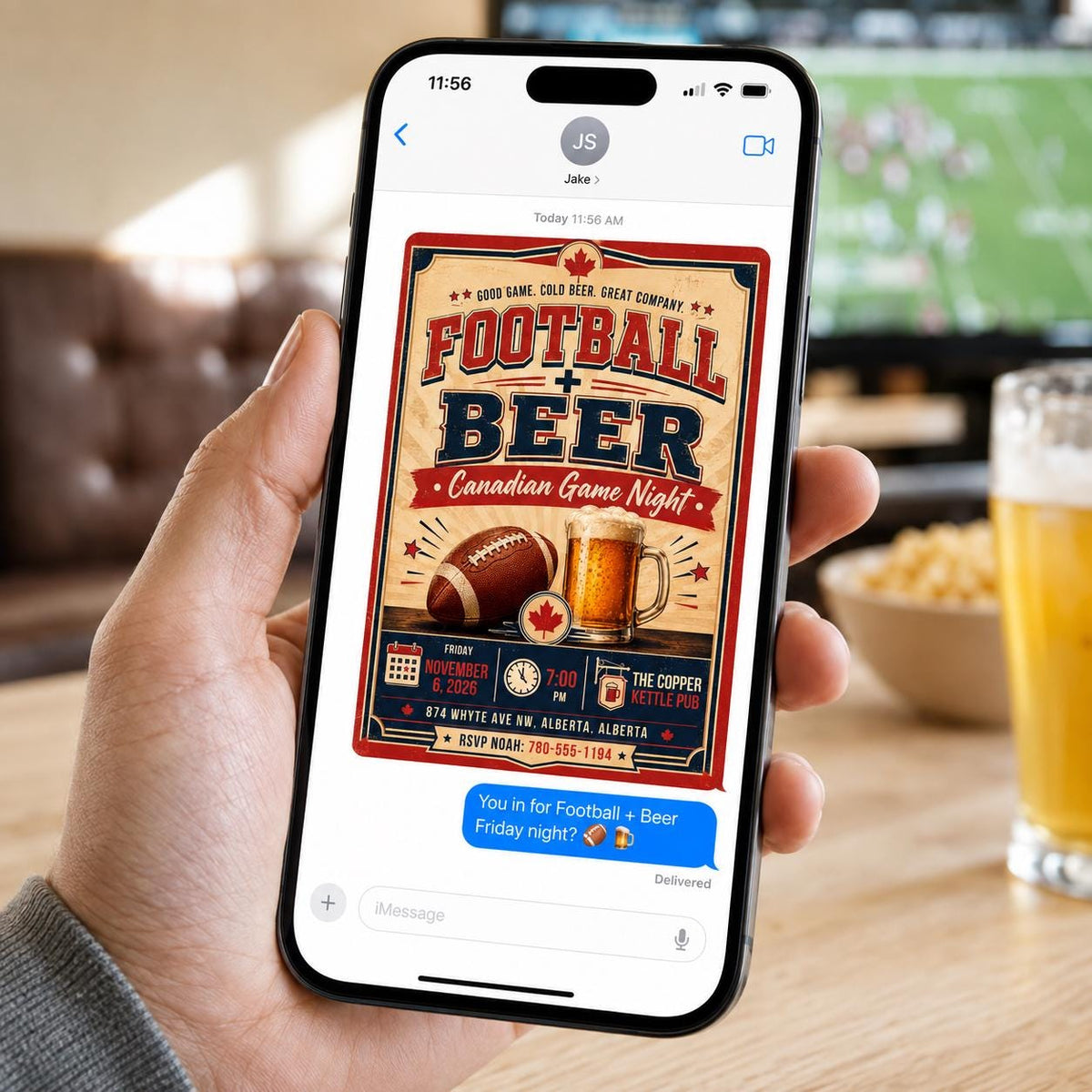 Retro Football and Beer Invitation — invitation you personalize in Canva