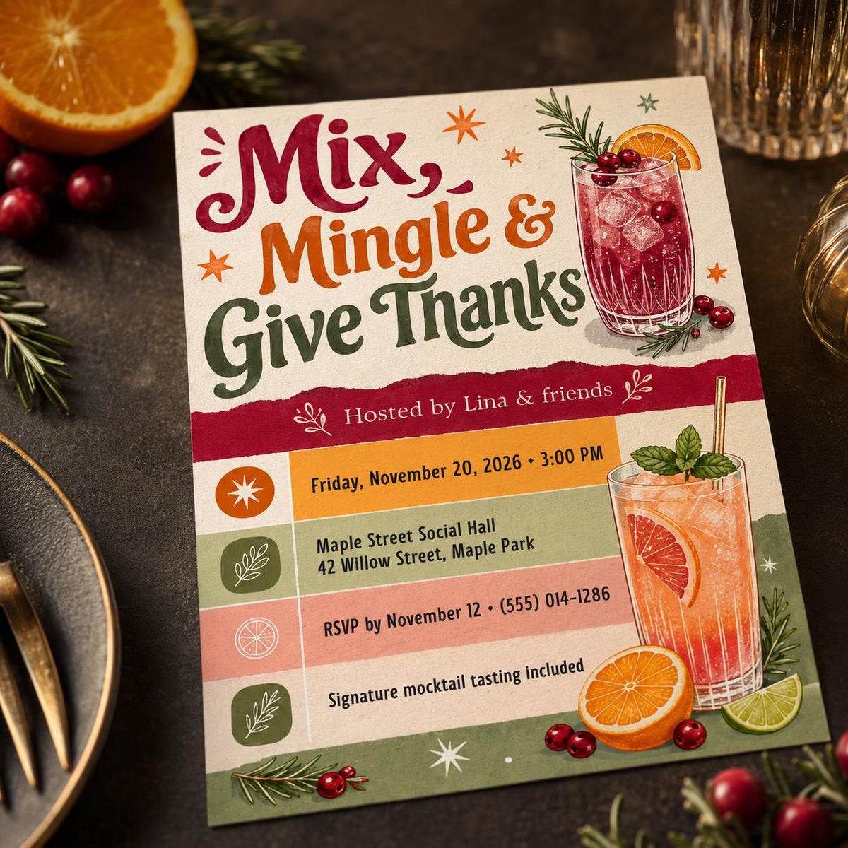 Retro Friendsgiving Cocktail Party Invitation — invitation you personalize in Canva