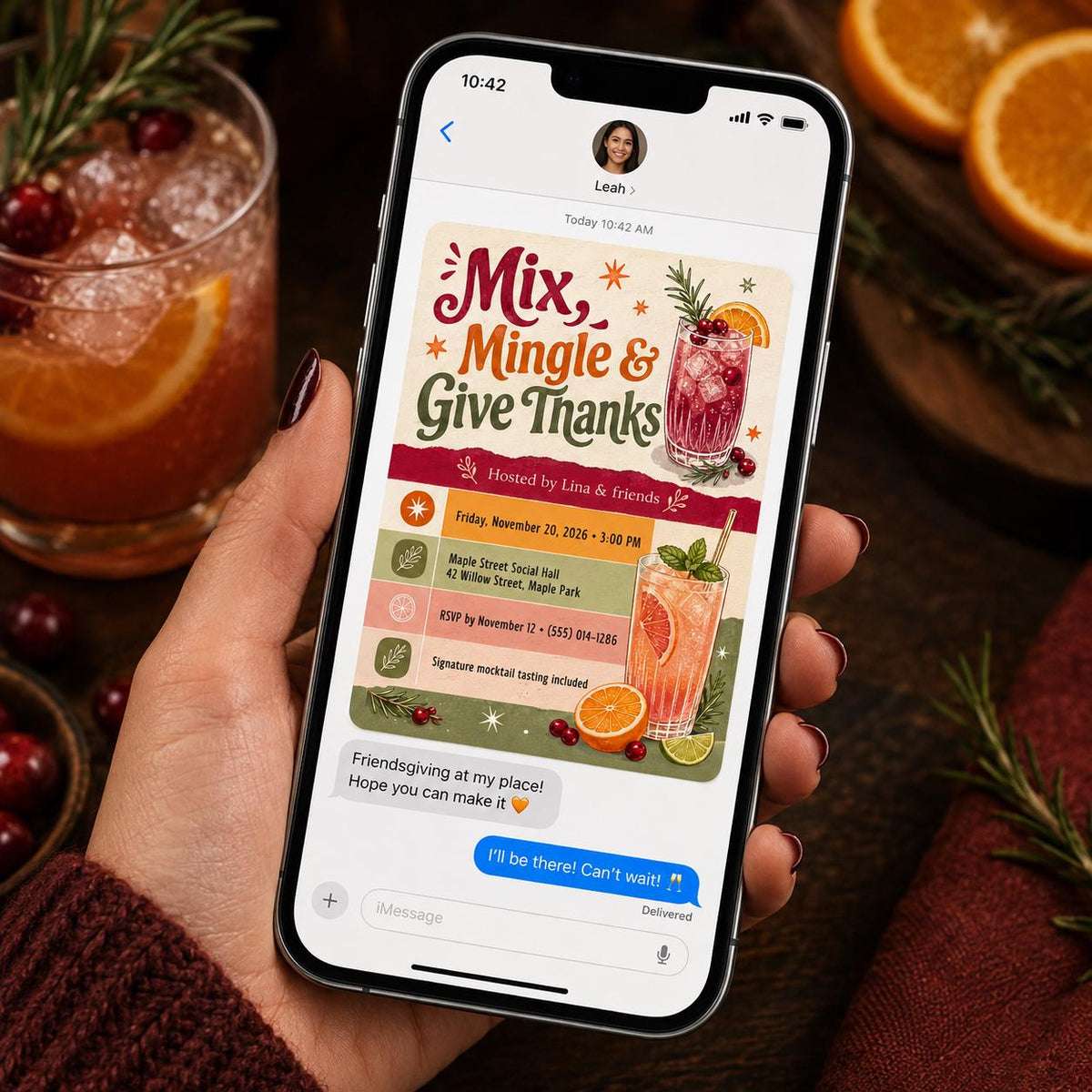 Retro Friendsgiving Cocktail Party Invitation — digital invitation, instant download