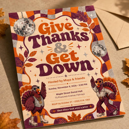Retro Friendsgiving Disco Party Invitation — ball design