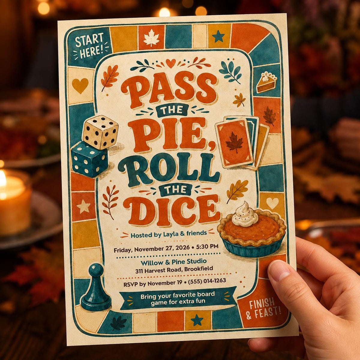 Retro Friendsgiving Game Night Invitation — invitation you personalize in Canva
