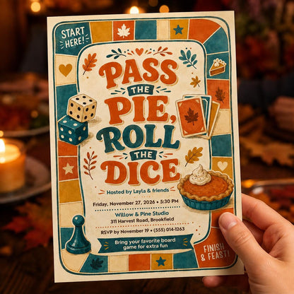 Retro Friendsgiving Game Night Invitation — invitation you personalize in Canva