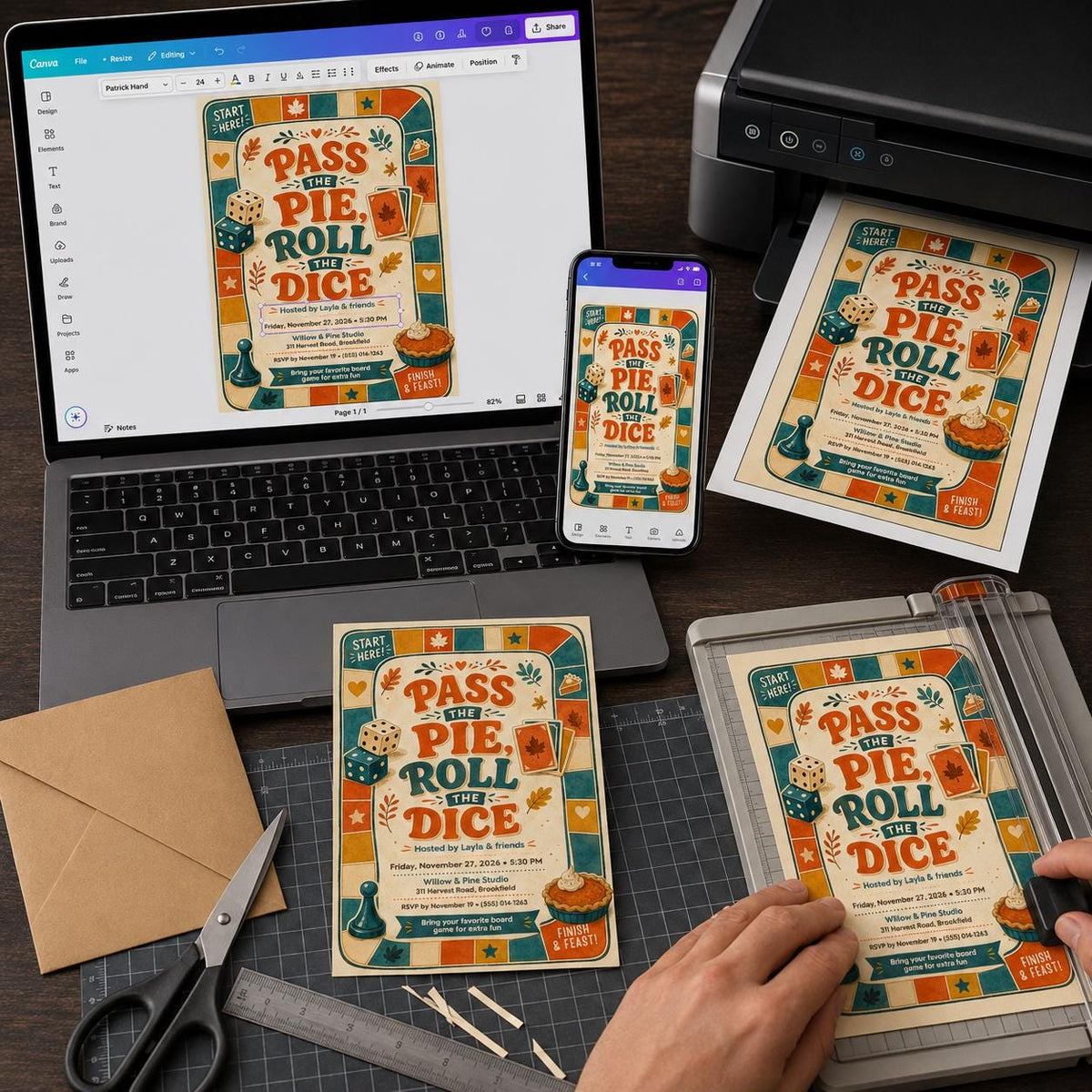 Retro Friendsgiving Game Night Invitation — print-ready Thanksgiving gathering design from VoltBy