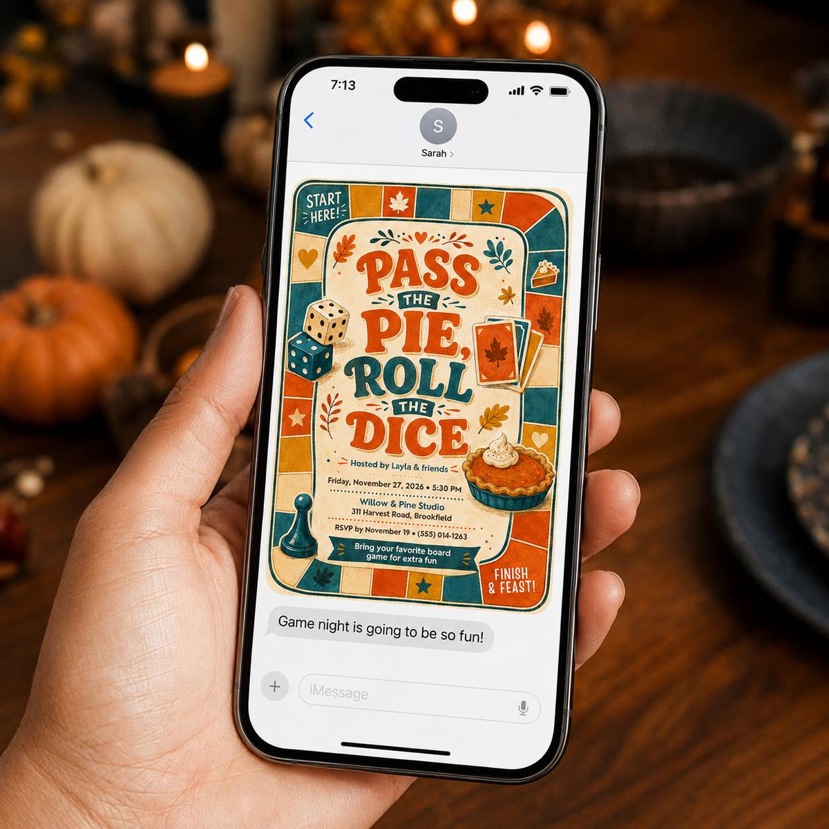 Retro Friendsgiving Game Night Invitation — digital invitation, instant download