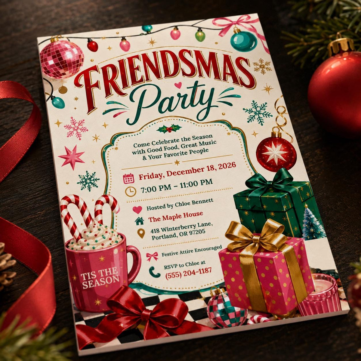 Retro Friendsmas Party Invitation — digital invitation, instant download