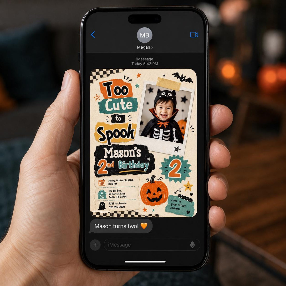 Retro Halloween 2nd Birthday Invitation for Boys — invitation you personalize in Canva