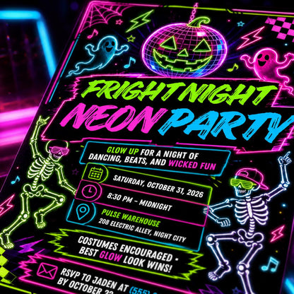Retro Halloween Neon Party Invitation — invitation you personalize in Canva