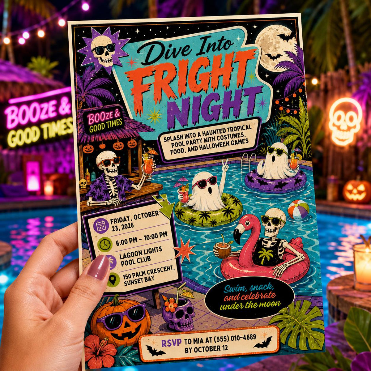 Retro Halloween Pool Party Invitation — invitation you personalize in Canva