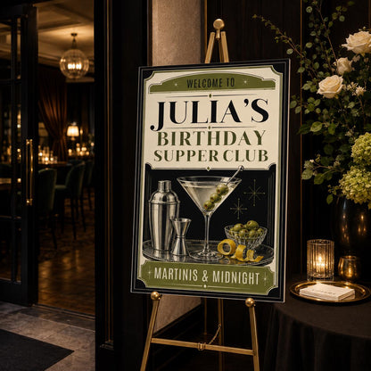 Retro Martini Birthday Welcome Sign — cocktail design